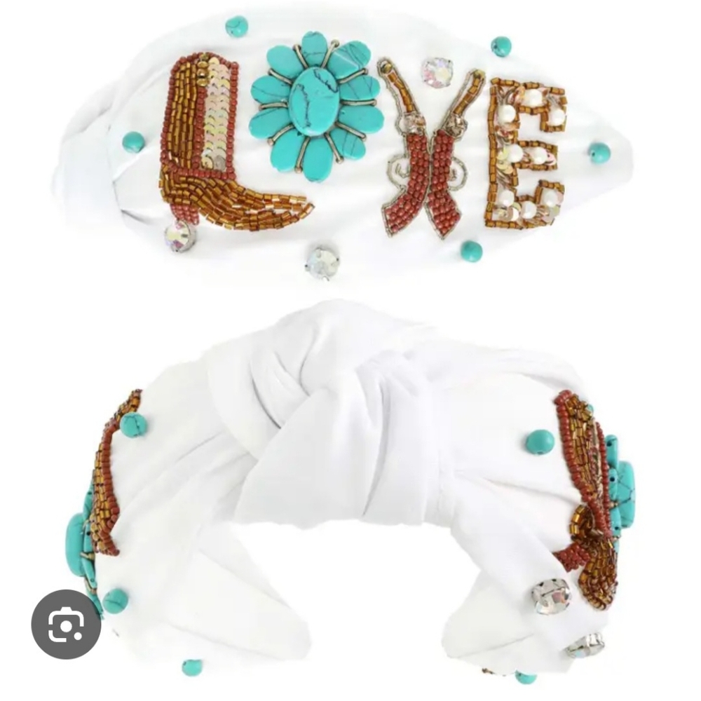 Cowgirl White Headband with 'LOVE' Accents